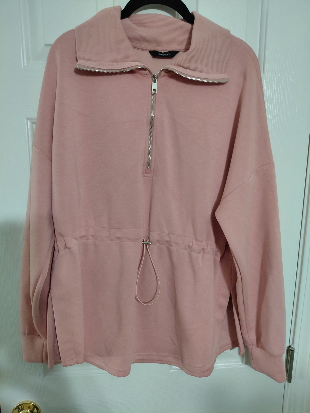 DOKOTOO Blush Pink Half-Zip Drawstring Pullover Hoodie